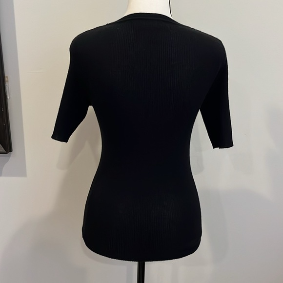 Marc Jacobs Black Cashmere Short Sleeve Crew Neck Ribbed Sweater Top Small XS - Picture 3 of 12